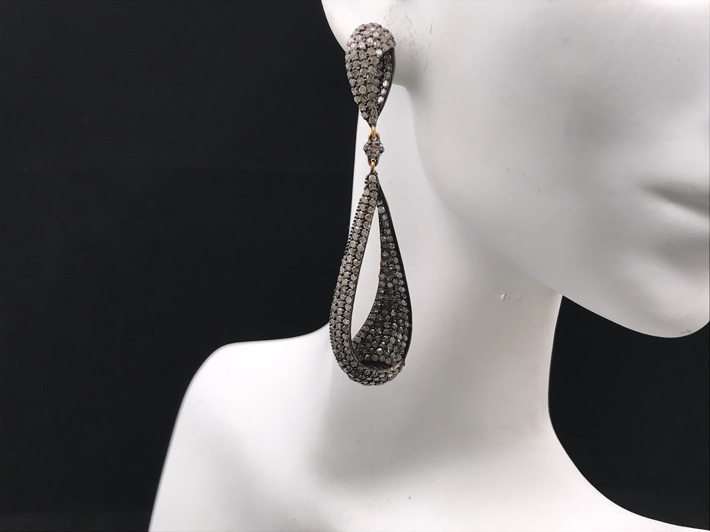Diamond and Silver Black Rhodium Finish Earrings