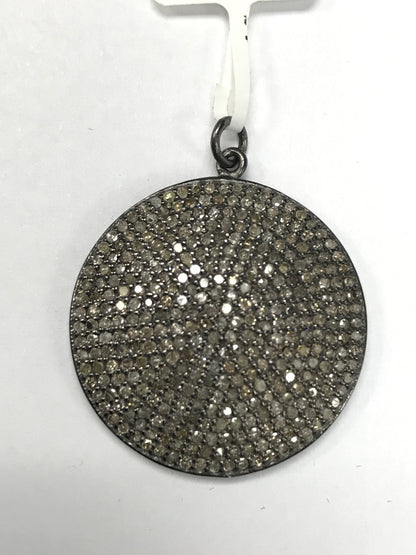 Round Disc Diamond & Gemstones Pendants,27 mm Genuine handmade pave diamond pendants,.925 Oxidized Sterling Silver Diamond Pendant