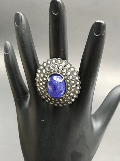 Pave Diamond Ring .925 Oxidized Sterling Silver Diamond Ring, Genuine handmade pave diamond Ring