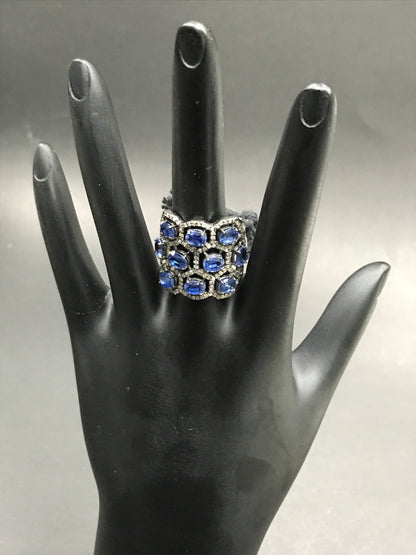 Silver Pave Diamond Ring .925 Oxidized Sterling Silver Diamond Ring, Genuine handmade pave diamond Ring.