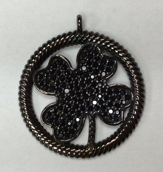 Clover Circle Black Spinel Charm