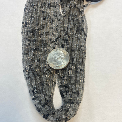 Quartz, Black Rutilated Quartz Faceted Square, Black Rutilated Quartz faceted box, faceted cube