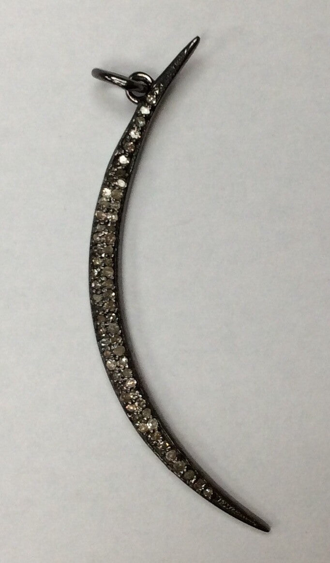 Moon Shaped Diamond Charm .925 Oxidized Sterling Silver Diamond Charms, Genuine handmade pave diamond Charm Size Approx 1.56"(12 x 39 MM )