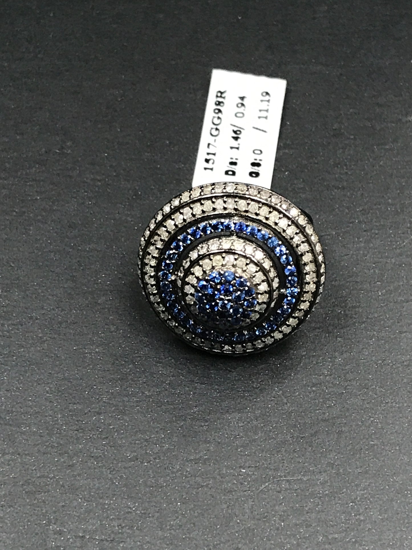 Diamond and Silver Sapphire Stone Black Rhodium Finish Rings