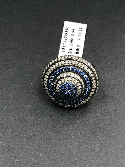 Diamond and Silver Sapphire Stone Black Rhodium Finish Rings