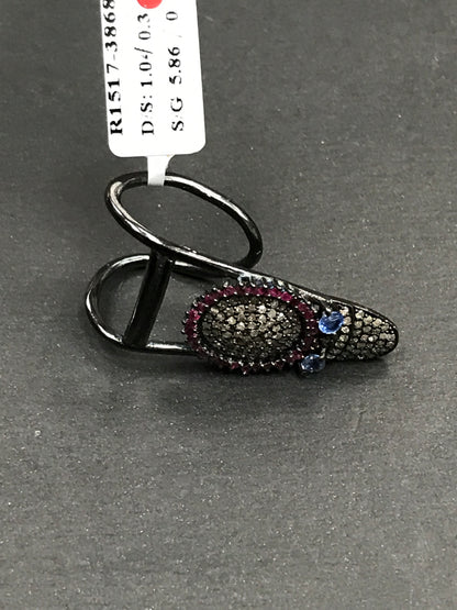 Nail Pave Diamond Ring .925 Oxidized Sterling Silver Diamond Ring, Genuine handmade pave diamond Ring Size Approx 1.08"(15 x 27 MM)