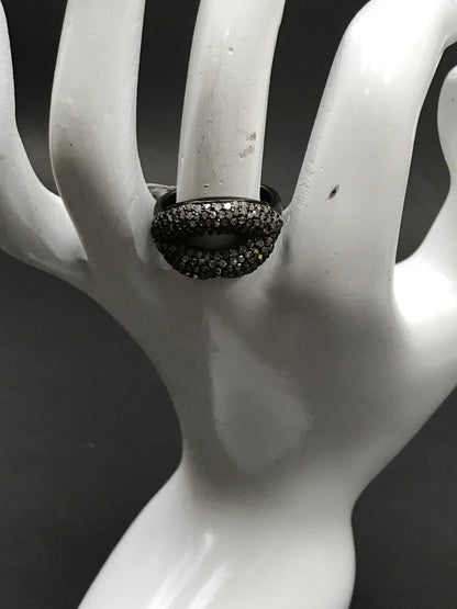 Lipes Pave Diamond Ring .925 Oxidized Sterling Silver Diamond Ring, Genuine handmade pave diamond Ring Size Approx 0.84"(14 x 21 MM)