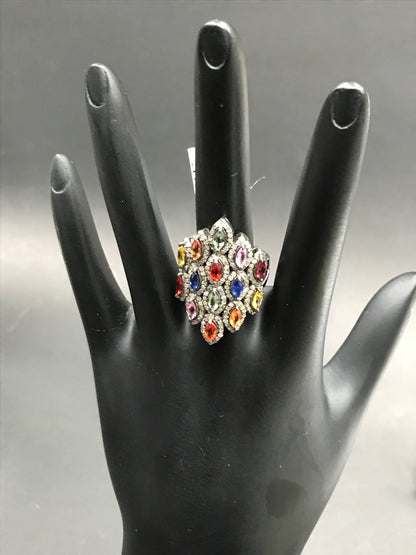 Pave Diamond Ring .925 Oxidized Sterling Silver Diamond Ring, Genuine handmade pave diamond Ring Size Approx 1.28"(20 x 32 MM)