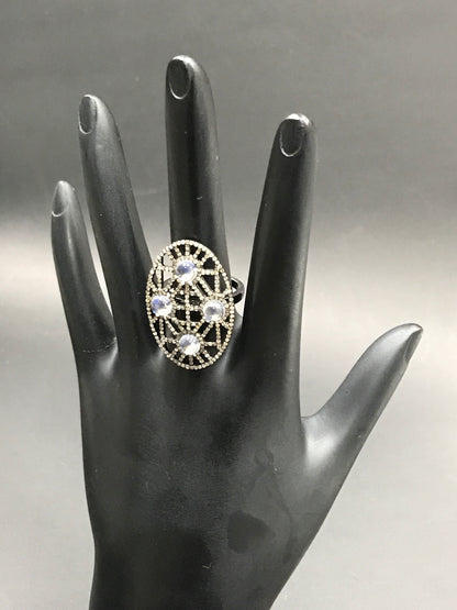 Oval Shape Diamond Ring with Opal