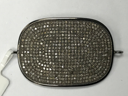 Rectangle (Round Edges) Shape Diamond Charm.925 Oxidized Sterling Silver Diamond Charm, Genuine handmade pave diamond Charm Size 40x25 MM
