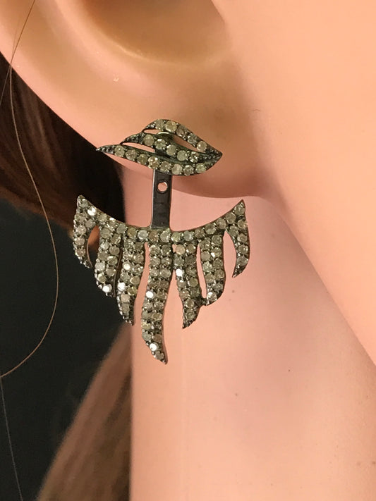 Diamond Silver Earring .925 Oxidized Sterling Silver Diamond Earring, Genuine handmade pave diamond Earring Size 1.16"(20 x 29 MM )