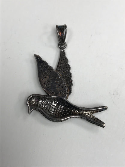 Bird Diamond Pendant .925 Oxidized Sterling Silver Diamond Pendant, Genuine handmade pave diamond Pendant Size Approx 31 x 41 mm