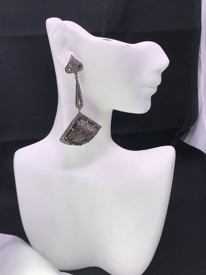 Diamond and Tourmaline Carved Earrings,
