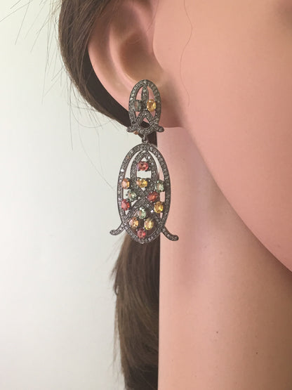 Diamond sapphire Earrings,