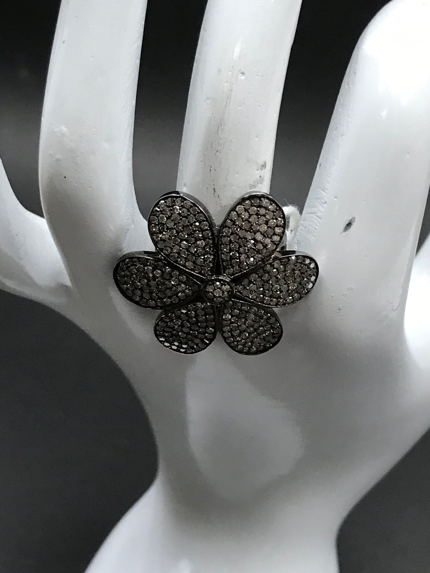 Diamond  Flower Diamond Ring, Pave Diamond Ring, Pave Flower Ring, Approx 29 x 29mm. Sterling Silver