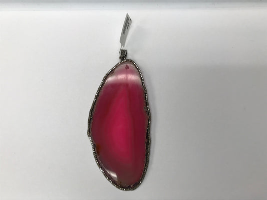Onex Stone Pendant, Silver Diamond Encircled, Approx 108 x 52 MM