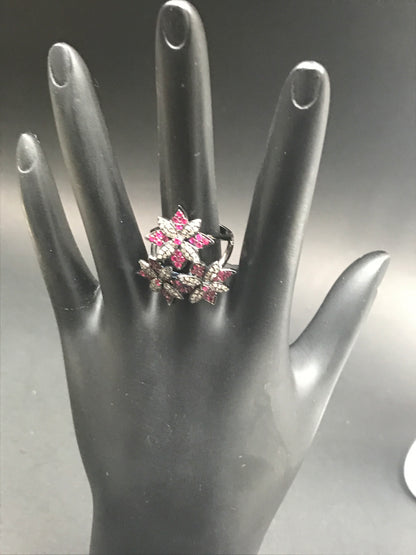 Diamond and Silver Ruby Black Rhodium Finish Ring