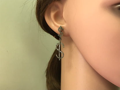 Dollar Diamond Silver Earring .925 Oxidized Sterling Silver Diamond Earring, Genuine handmade pave diamond Earring Size 1.80"(12 x 45 MM )