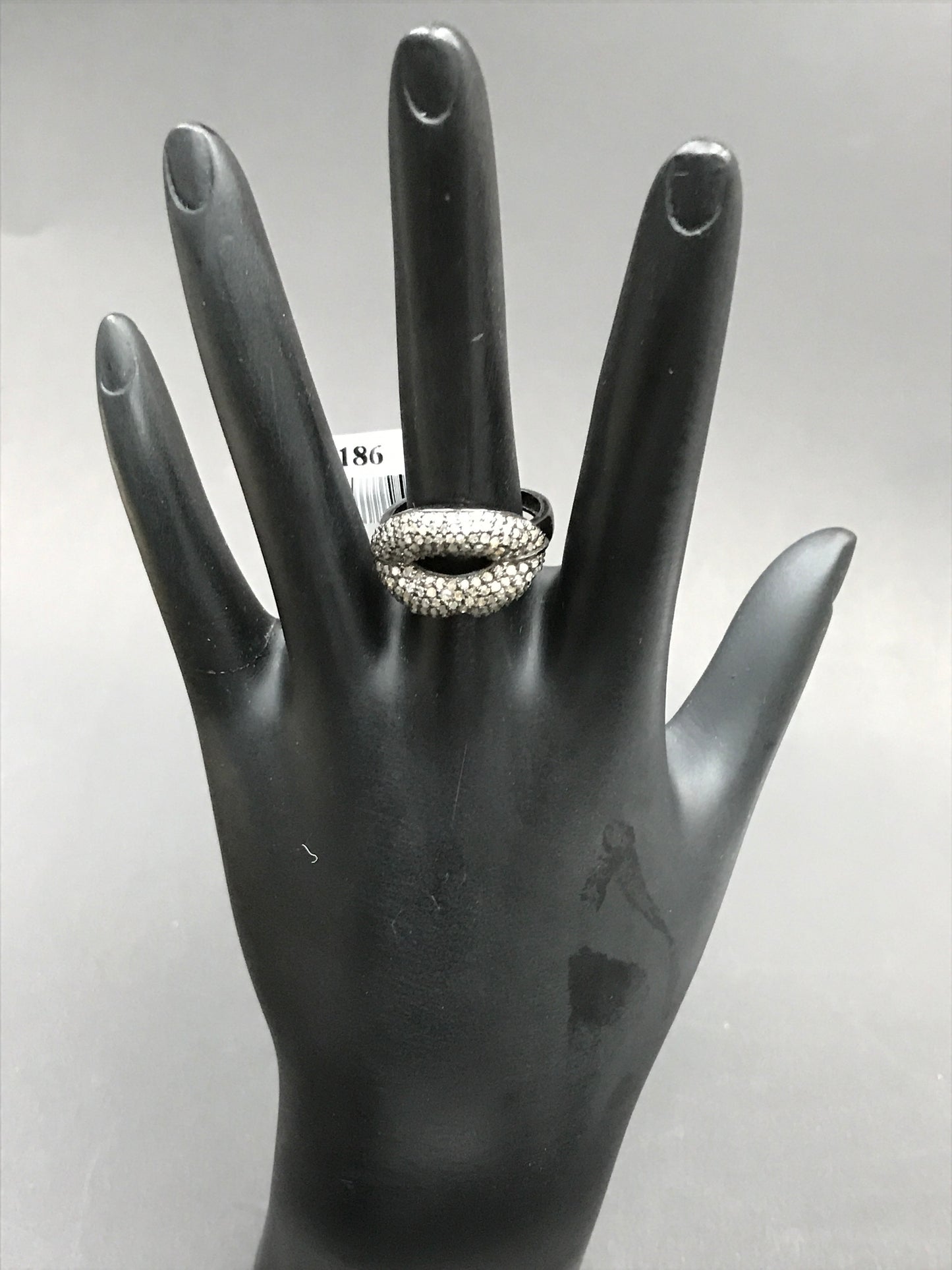 Lipes Pave Diamond Ring .925 Oxidized Sterling Silver Diamond Ring, Genuine handmade pave diamond Ring Size Approx 0.84"(14 x 21 MM)