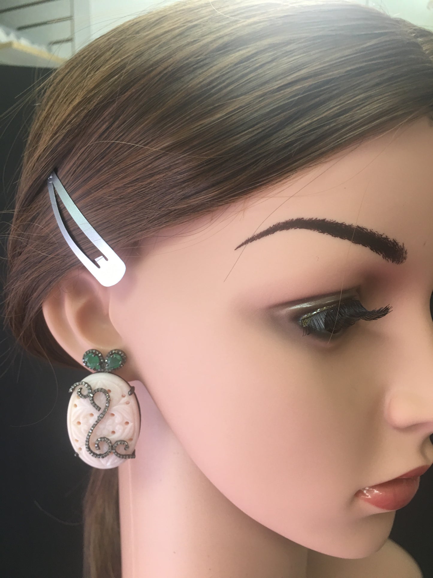 Pink Opal and Diamond Stud Earrings