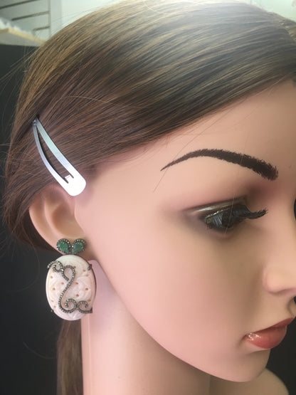 Pink Opal and Diamond Stud Earrings