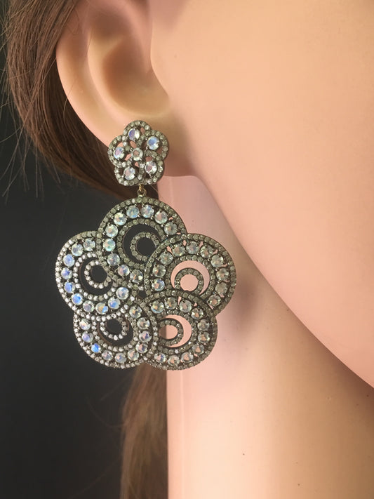 Diamond and White Rainbow Moon  Silver Earrings