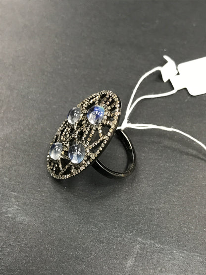 Oval Shape Diamond Ring with Opal
