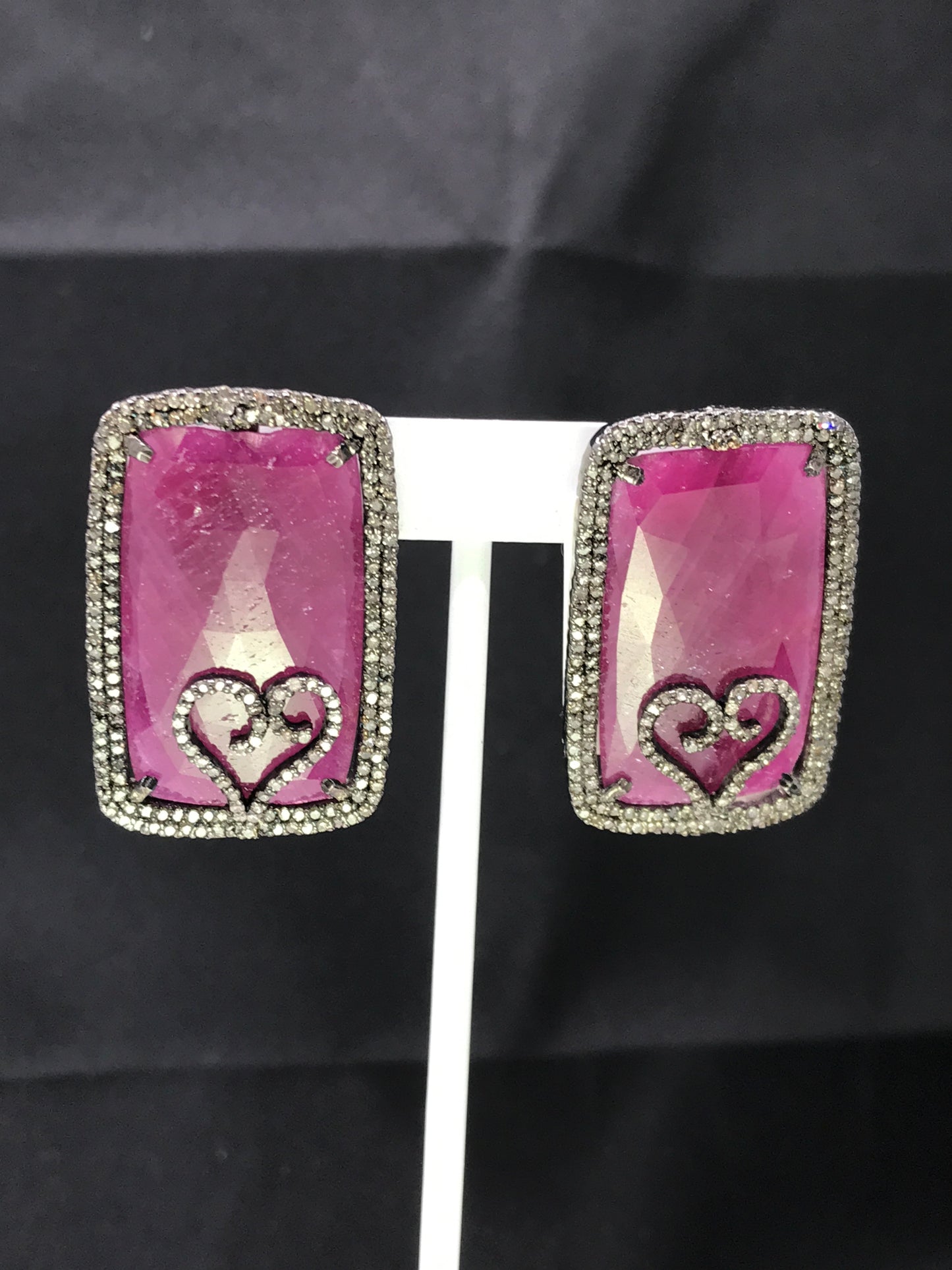 Natural Red Ruby and Diamond Stud Earrings
