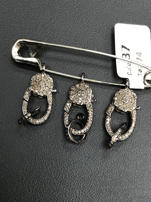 Diamond Clasps .925 Oxidized Sterling Silver Diamond Clasps, Genuine handmade pave diamond Clasps Size Approx 1.12"(28 x 10 MM)
