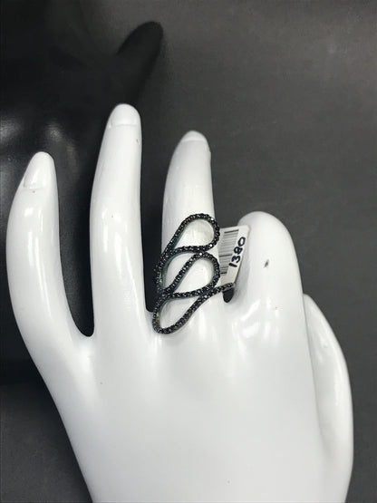 Black Spinel Ring .925 Oxidized Sterling Silver Black Spinal Ring, Genuine handmade pave Black Spinal Ring Size Approx 1.16"(19x29 mm)