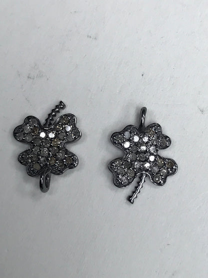 Flower Diamond charm .925 Oxidized Sterling Silver Diamond Charms, Genuine handmade pave diamond Charm Size 10 x 14 MM