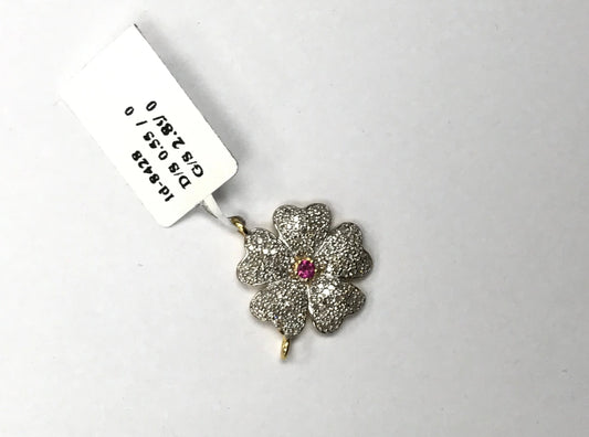 14K Solid Gold Flower Diamond Pendants.