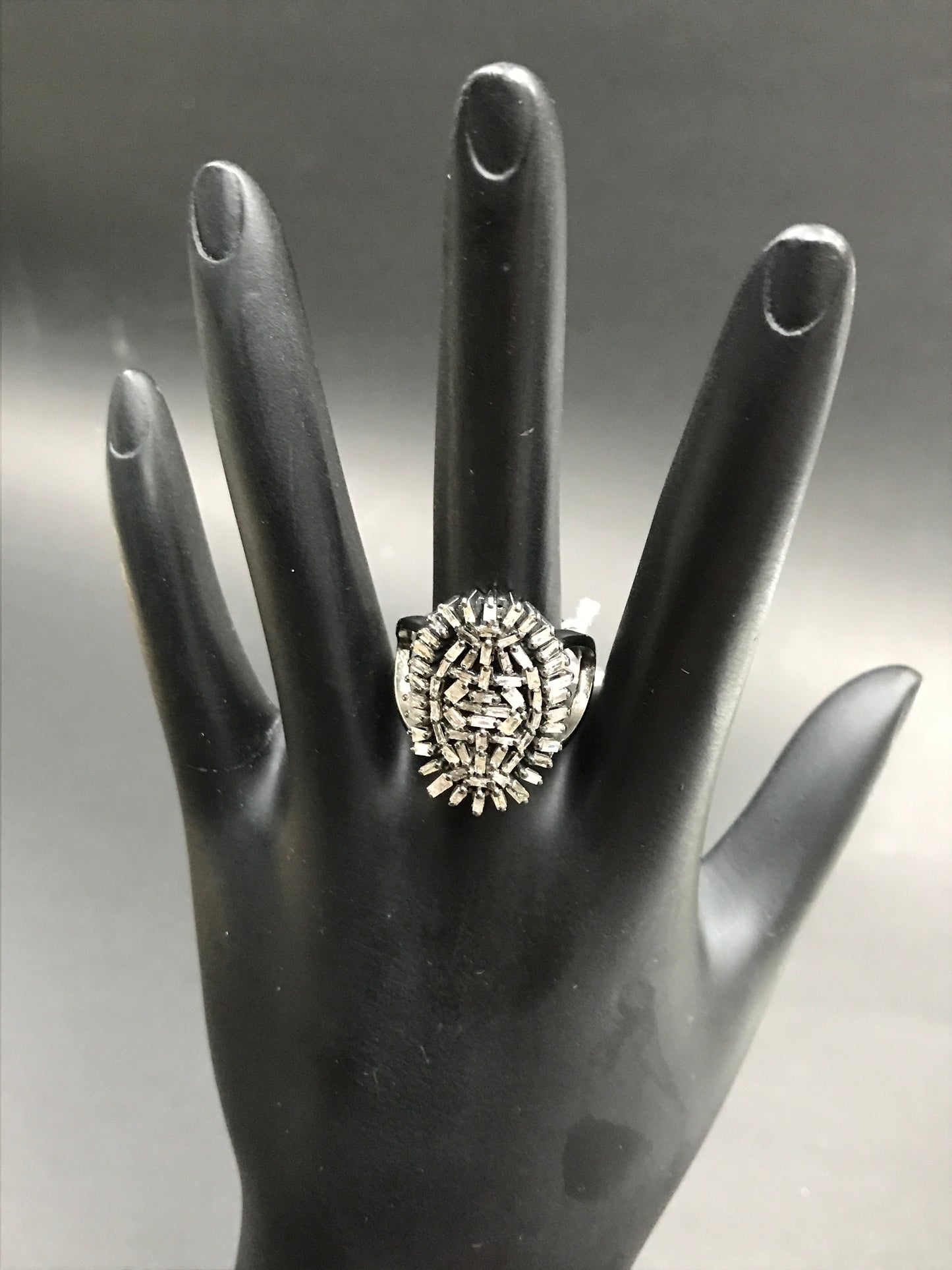 Silver Pave Tapered Baguette Diamond Ring .925 Oxidized Sterling Silver Diamond Ring, Genuine handmade pave diamond Ring.
