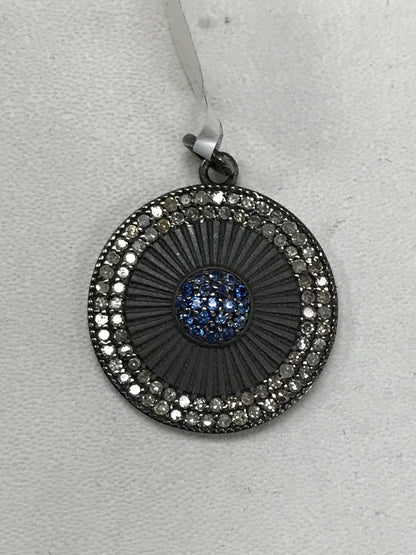 Round Shape Silver Pave Diamond Pendant .925 Oxidized Sterling Silver Diamond Pendant, Genuine handmade pave diamond Pendant Size 24 MM