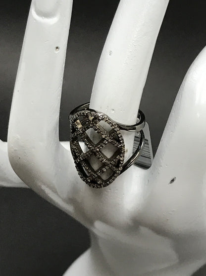 Pave Diamond Ring .925 Oxidized Sterling Silver Diamond Ring, Genuine handmade pave diamond Ring Size Approx 0.96"(24 X 15 MM)