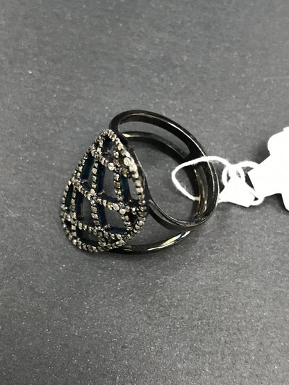 Pave Diamond Ring .925 Oxidized Sterling Silver Diamond Ring, Genuine handmade pave diamond Ring Size Approx 0.96"(24 X 15 MM)