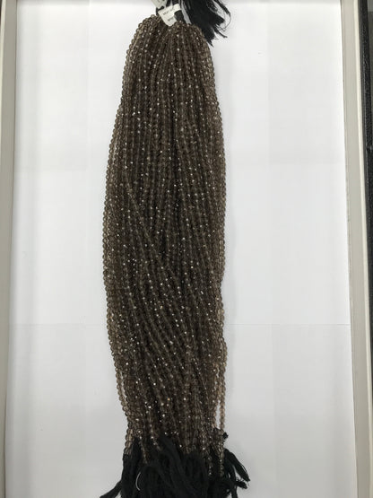 Quartz, Smoky Quartz Round Beads Facetted 3-4mm