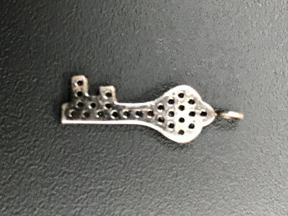 Key Shape Pave Diamond Charm .925 Oxidized Sterling Silver Diamond Charms, Genuine handmade pave diamond Charm Size 8x24 MM