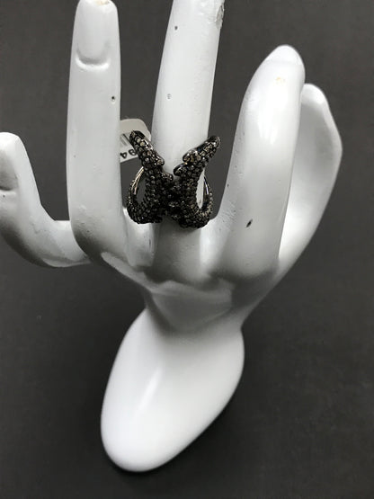 Pave Diamond Ring .925 Oxidized Sterling Silver Diamond Ring, Genuine handmade pave diamond Ring Size Approx 0.88"(21 x 22 MM)