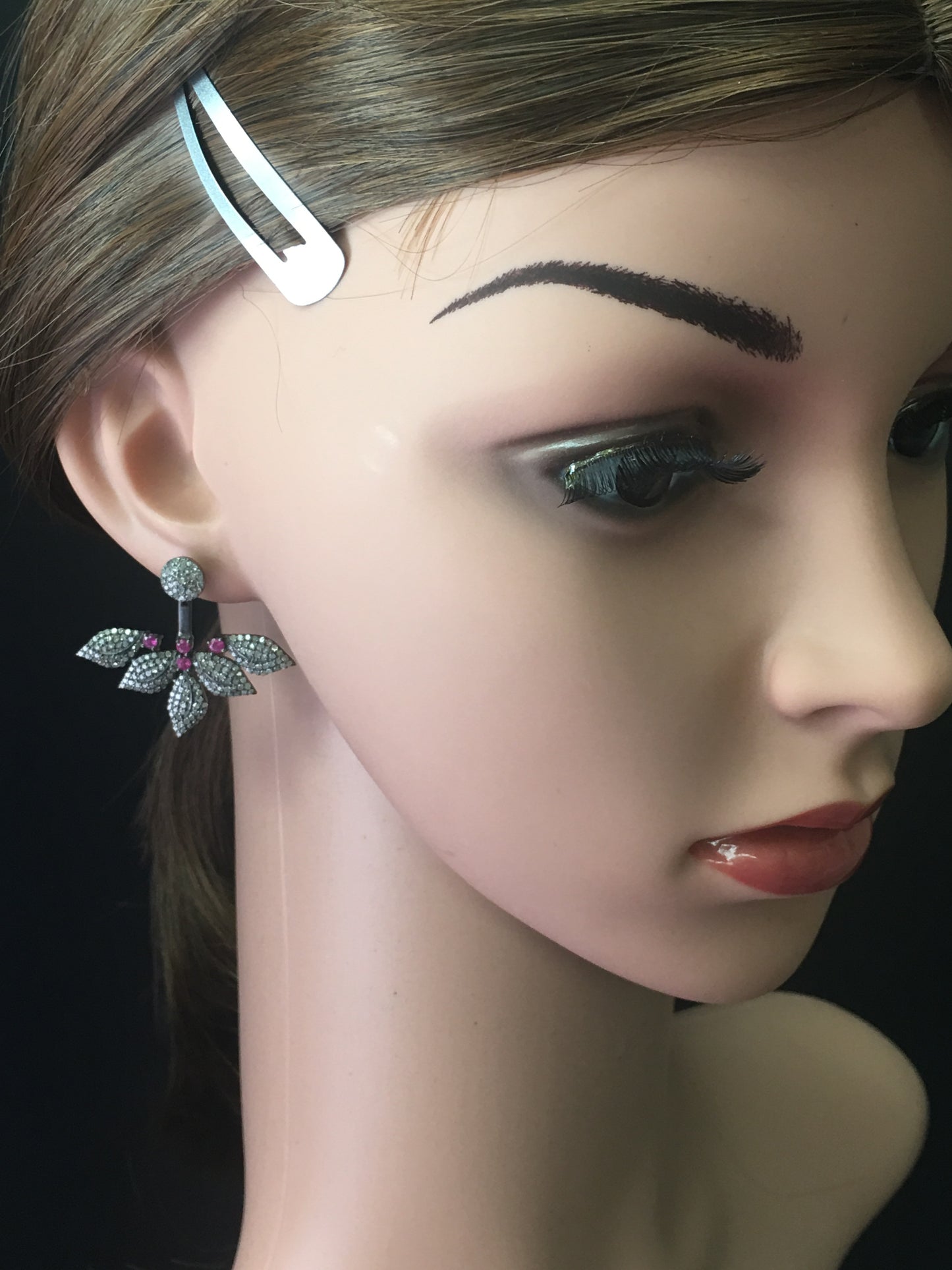 Flower Diamond Silver Earring .925 Oxidized Sterling Silver Diamond Earring, Genuine handmade pave diamond Earring Size 1.56"(32 x 39 MM )