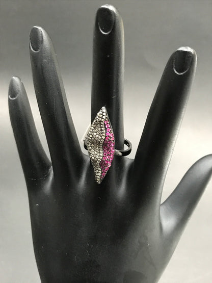 Diamond and Ruby Silver Black Rhodium Finish Rings