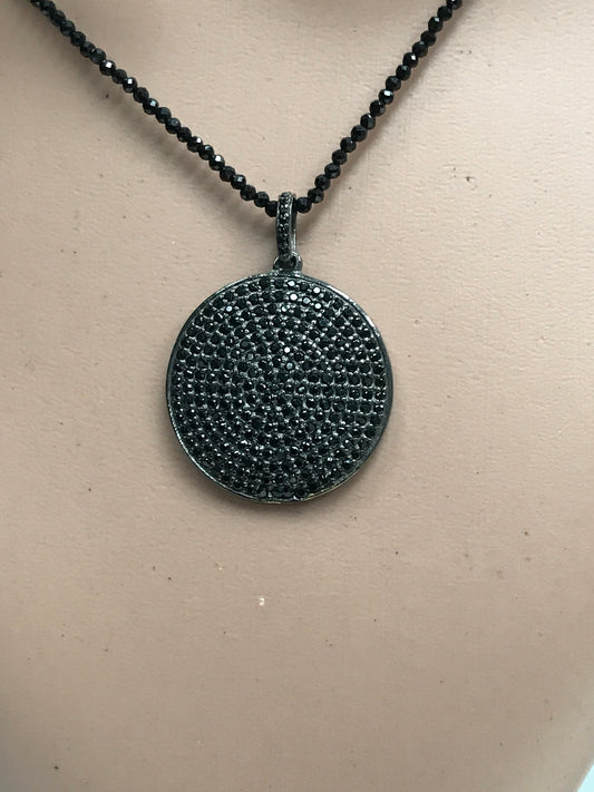 Round Black Spinal Charm, Pave Black Spinal ,Approx 1.04''( 26 mm) Oxidized ,Black Spinel