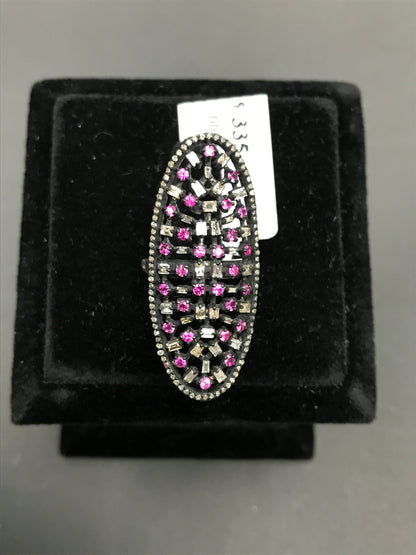 Oval Shape Silver Pave Diamond Ring .925 Oxidized Sterling Silver Diamond Ring, Genuine handmade pave diamond Ring