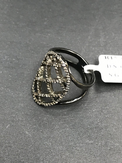 Pave Diamond Ring .925 Oxidized Sterling Silver Diamond Ring, Genuine handmade pave diamond Ring Size Approx 0.96"(24 X 15 MM)
