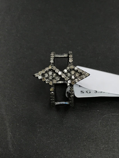 Diamond and Silver Black Rhodium Finish Rings