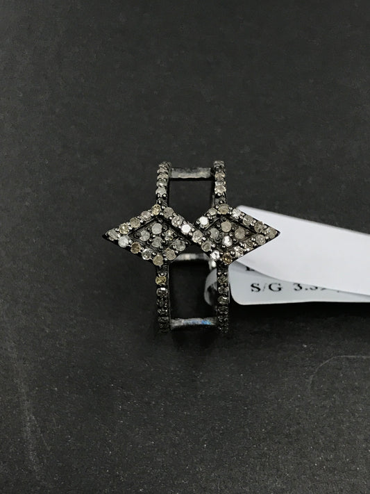 Diamond and Silver Black Rhodium Finish Rings