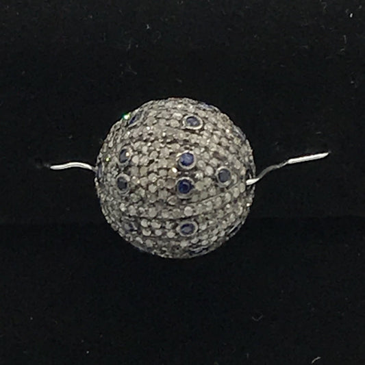 Pave Diamond Round Beads with Sapphire