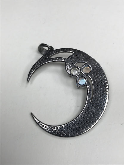 Moon Diamond Charm .925 Oxidized Sterling Silver Diamond Charms, Genuine handmade pave diamond Charm Size Approx 1.60"(40 x 35 MM)