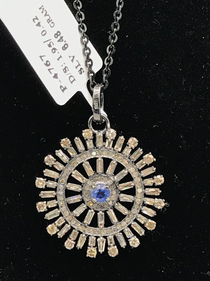 Sun Burst Diamond Pendants & Charms, Red Stone Middle