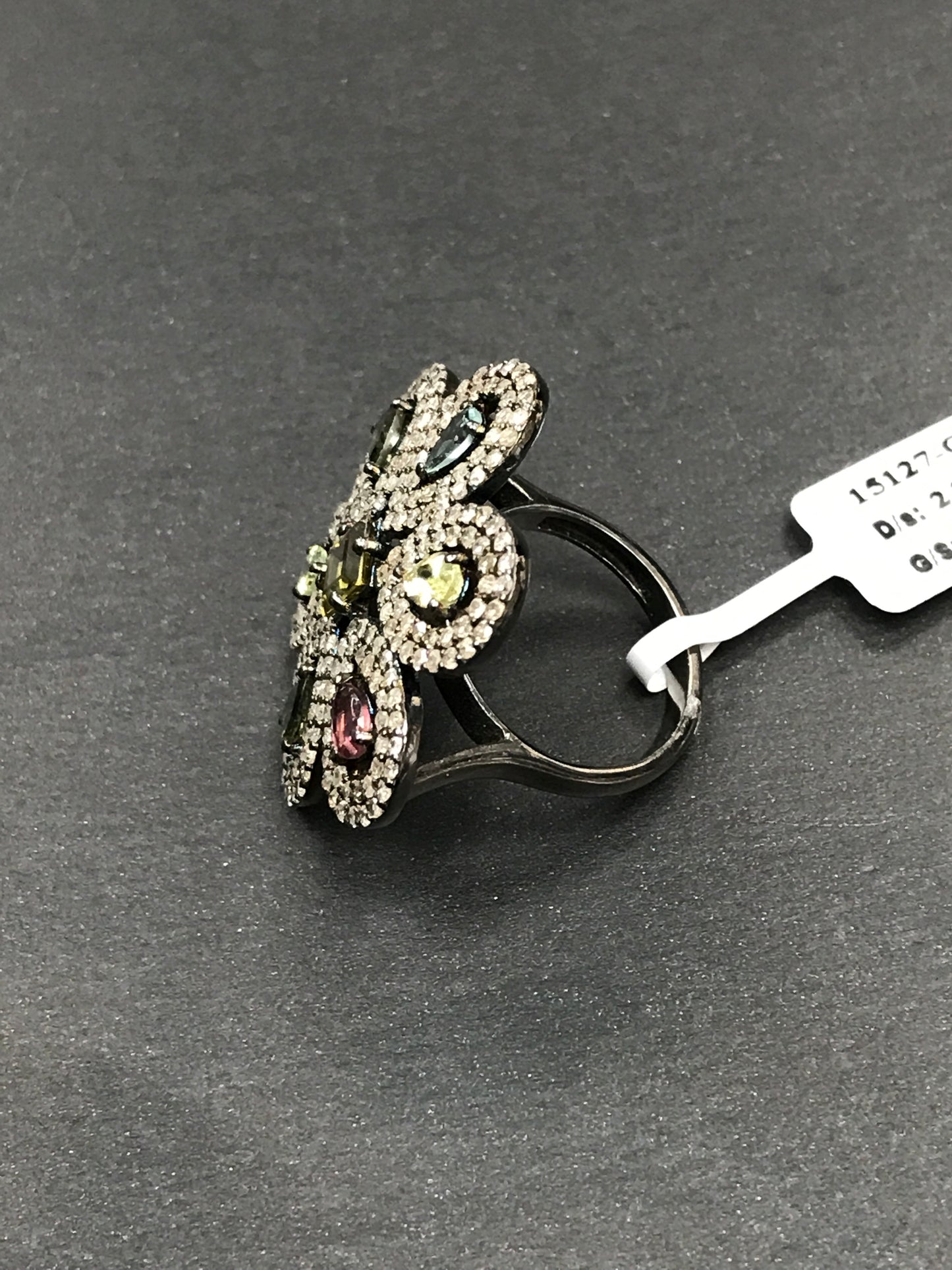 FLOWER DIAMOND AND MULTI TOURMALINE RINGS
